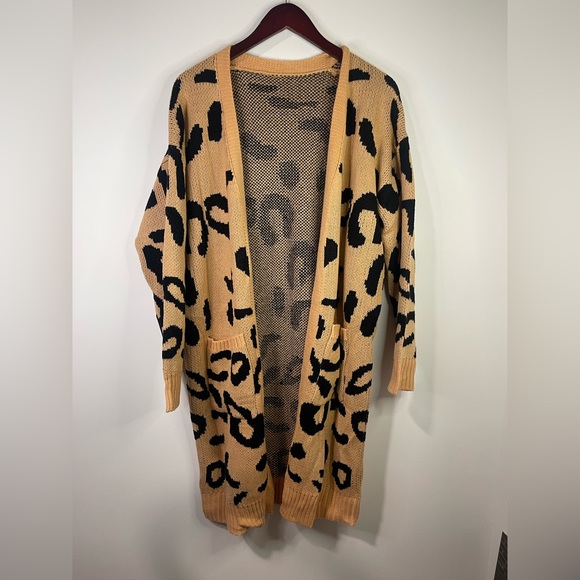 no brand Sweaters - Stylish Leopard Print open front long Cardigan
